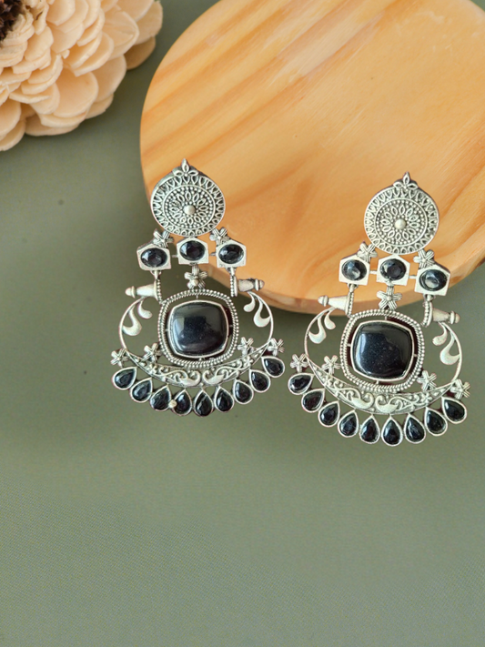 BLACK HRITVI SILVER POLISHED DANGLERS