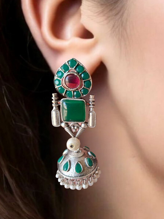 EMERALD JIYA SILVER POLISHED JHUMKI