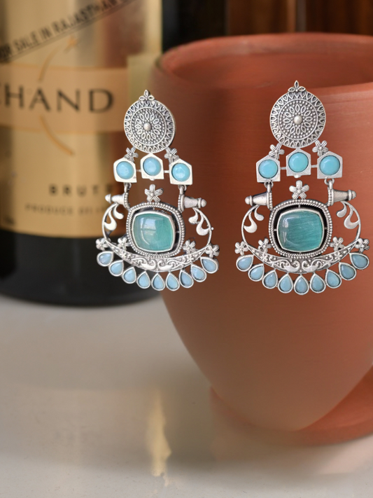 TURQUOISE  HRITVI  SILVER  DANGLERS