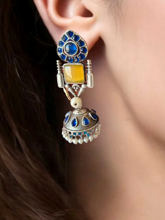 MUSTARD YELLOW JIYA SILVER  JHUMKI