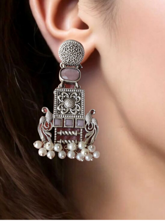 PINK ARIKA SILVER POLISHED DANGLER