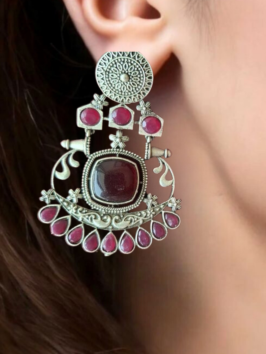 RED HRITVI SILVER DANGLERS